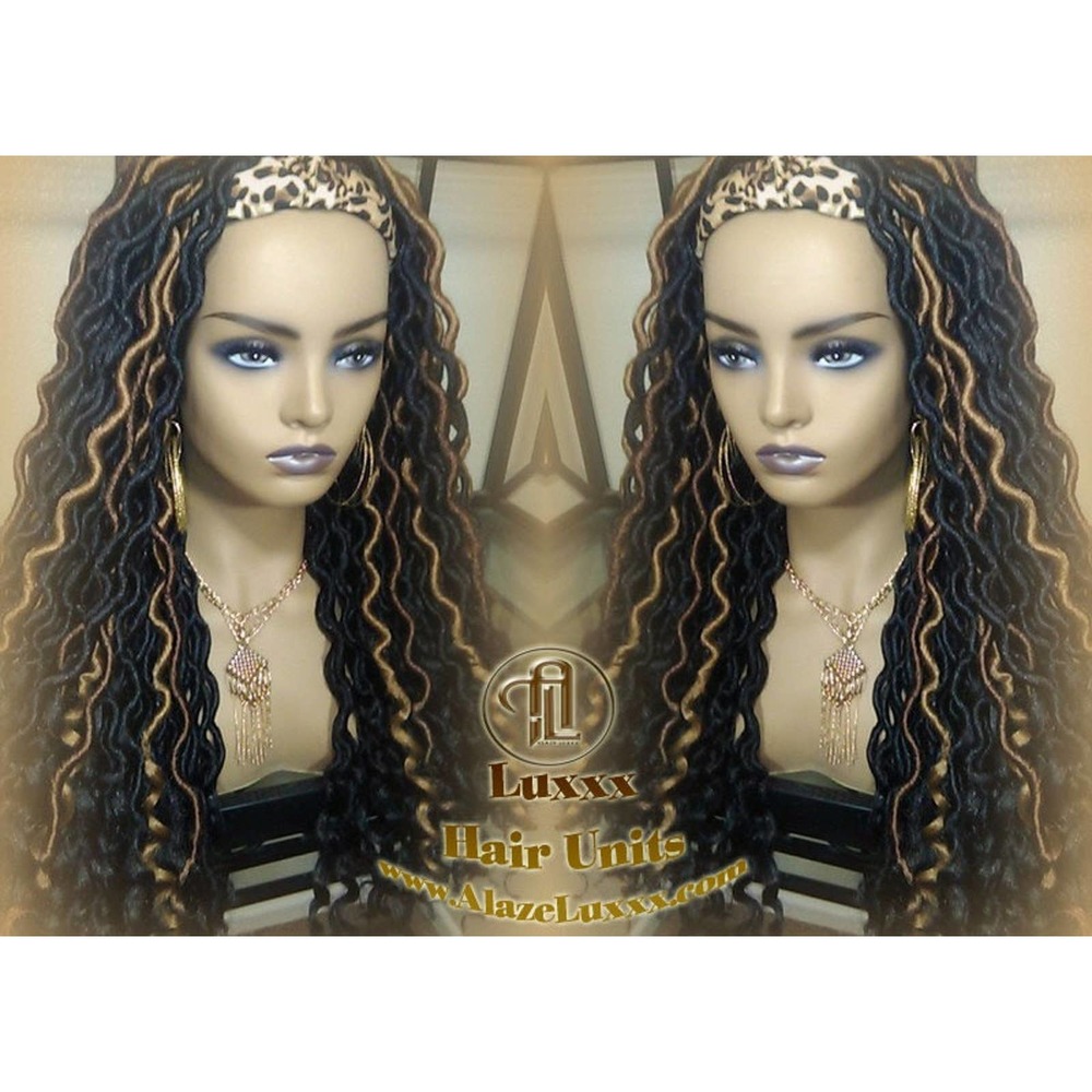 Headband Wig Black 1B 27 30 Brown Goddess Faux Loc Wig Long Wavy Ends